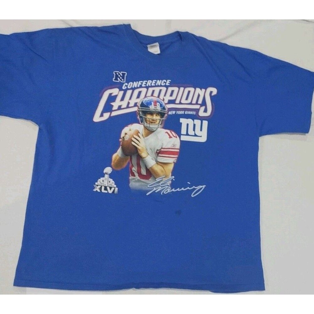 NY Giants Eli Manning. NFL Super Bowl XLVI Adult 2XL T-Shirt 100% Cotton Stain*